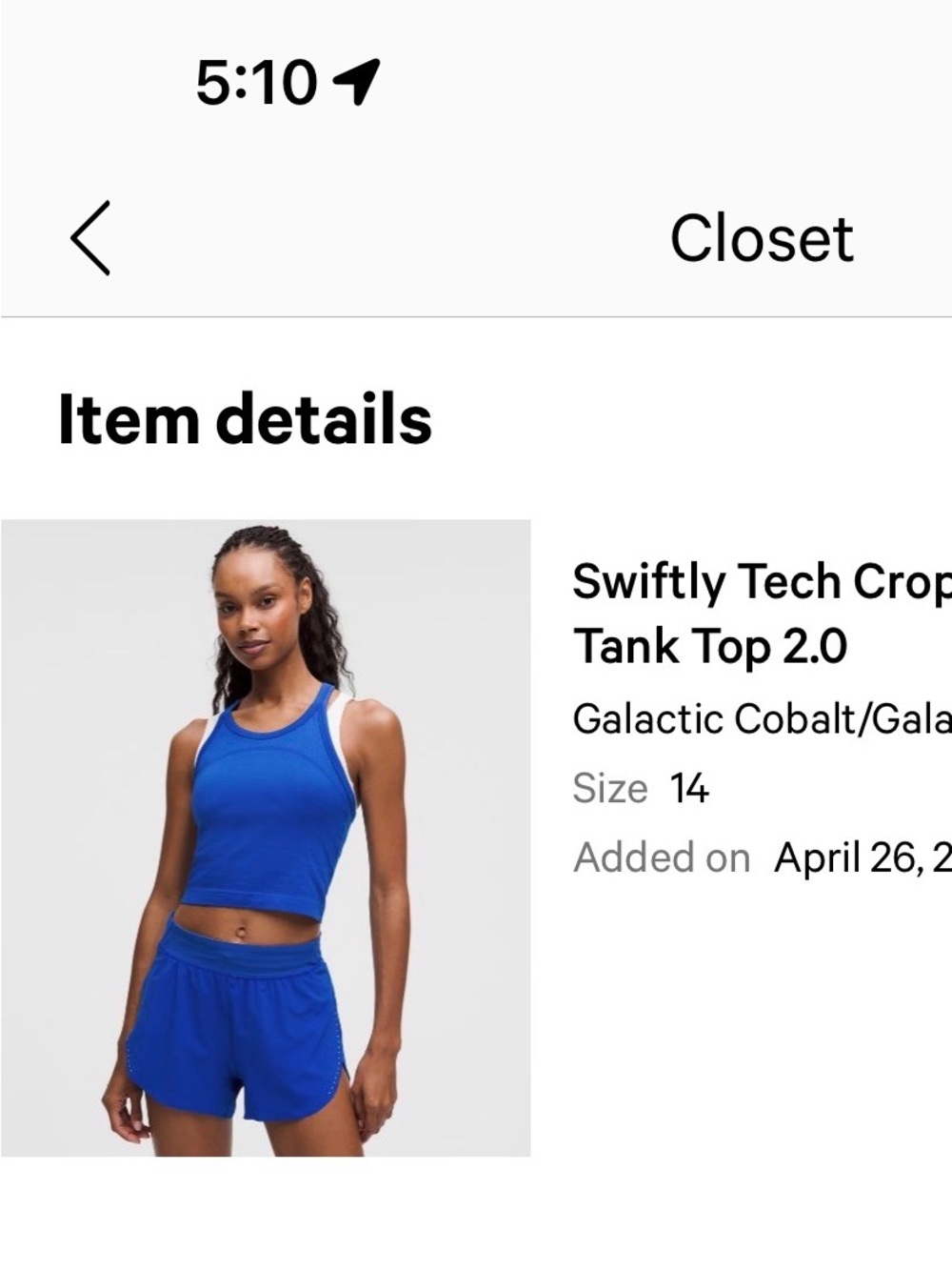 lululemon Swiftly Tech Crop Tank Top 2.0 - Galactic Cobalt with White